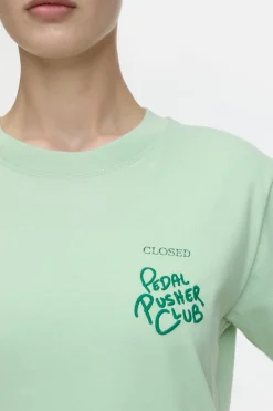 Closed T-shirt with embroidery Giada green Sale