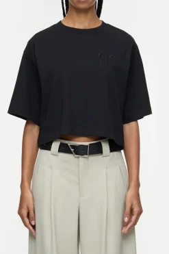 Closed T-shirt with logo embroidery Black Clearance