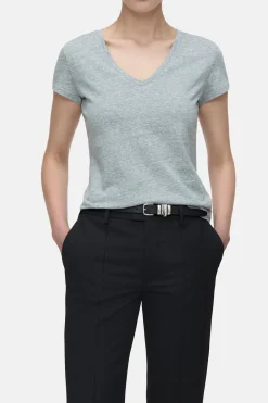 Closed T-shirt with V-neck Light grey melange Online