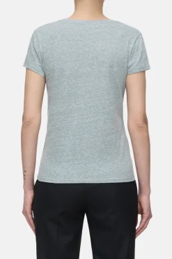 Closed T-shirt with V-neck Light grey melange Online