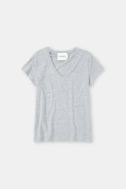 Closed T-shirt with V-neck Light grey melange Online