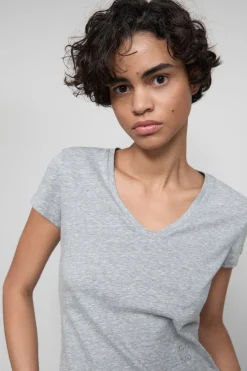 Closed T-shirt with V-neck Light grey melange Online