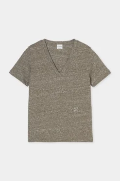 Closed T-shirt with V-neck Faded green Online