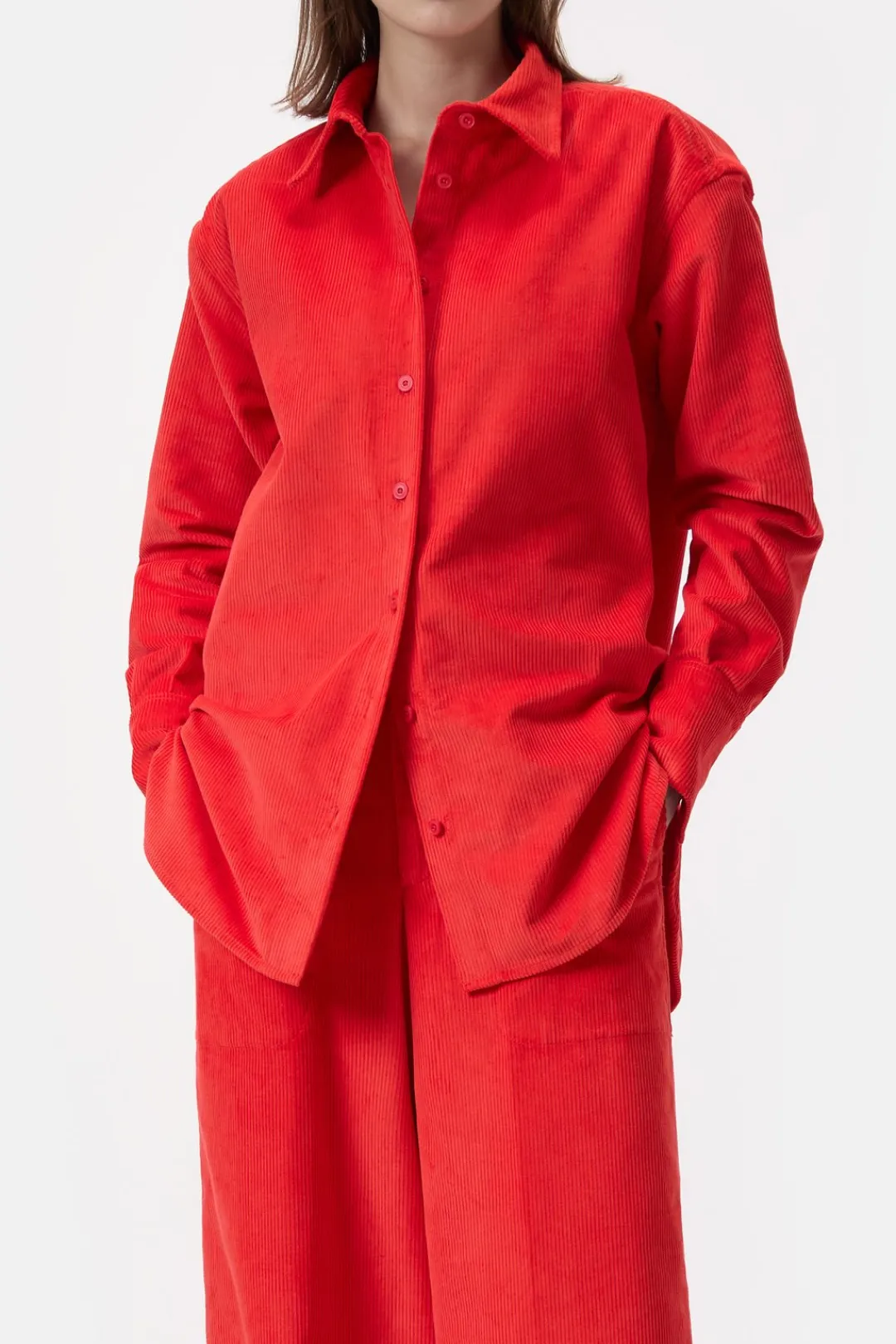 Closed Wide corduroy shirt Hibiscus red Discount