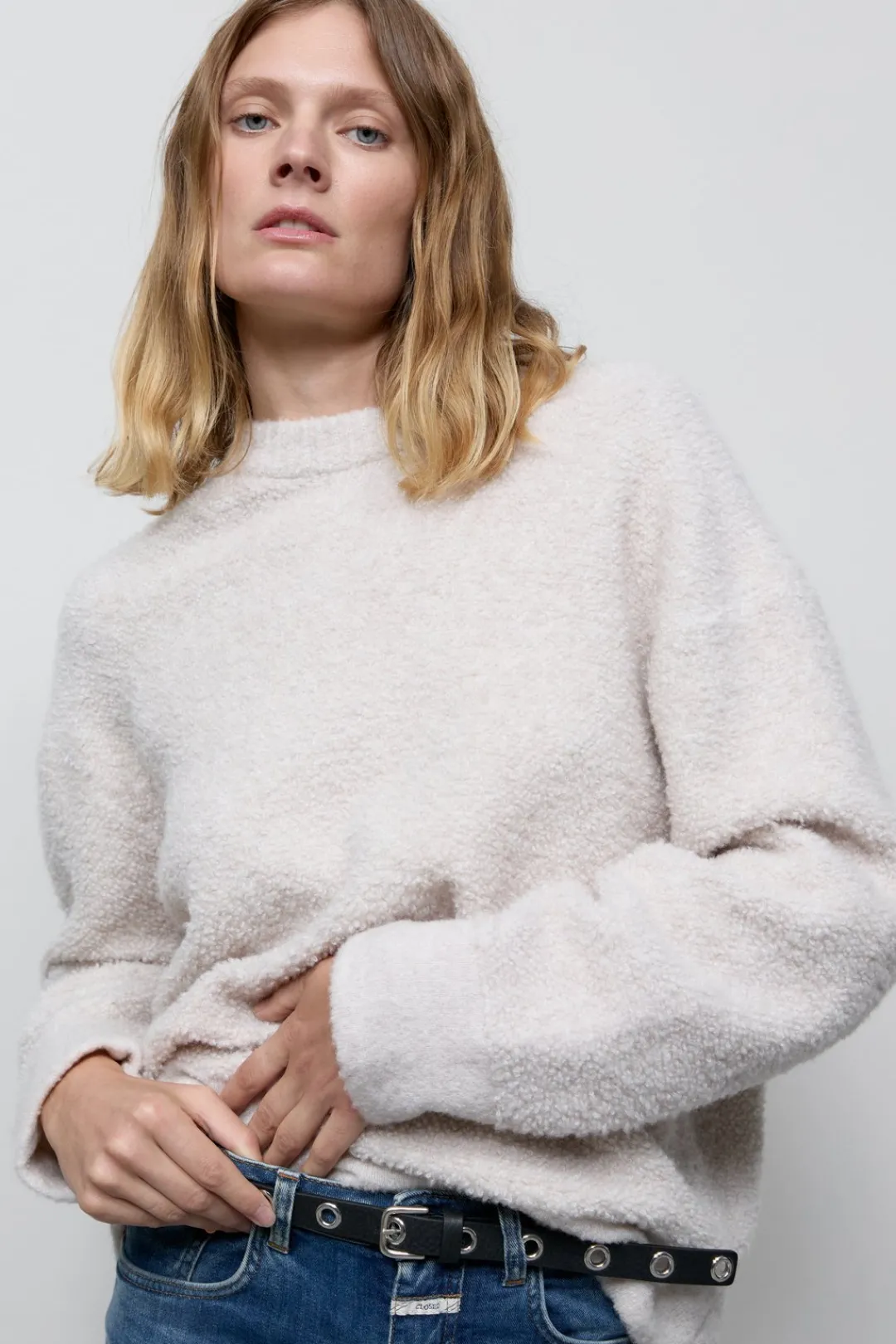 Closed Wool blend bouclé jumper Pearl beige Sale