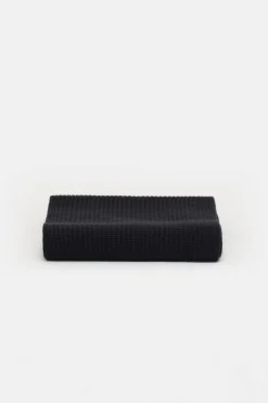 Closed Wool Scarf with Fisherman's Rib Black New