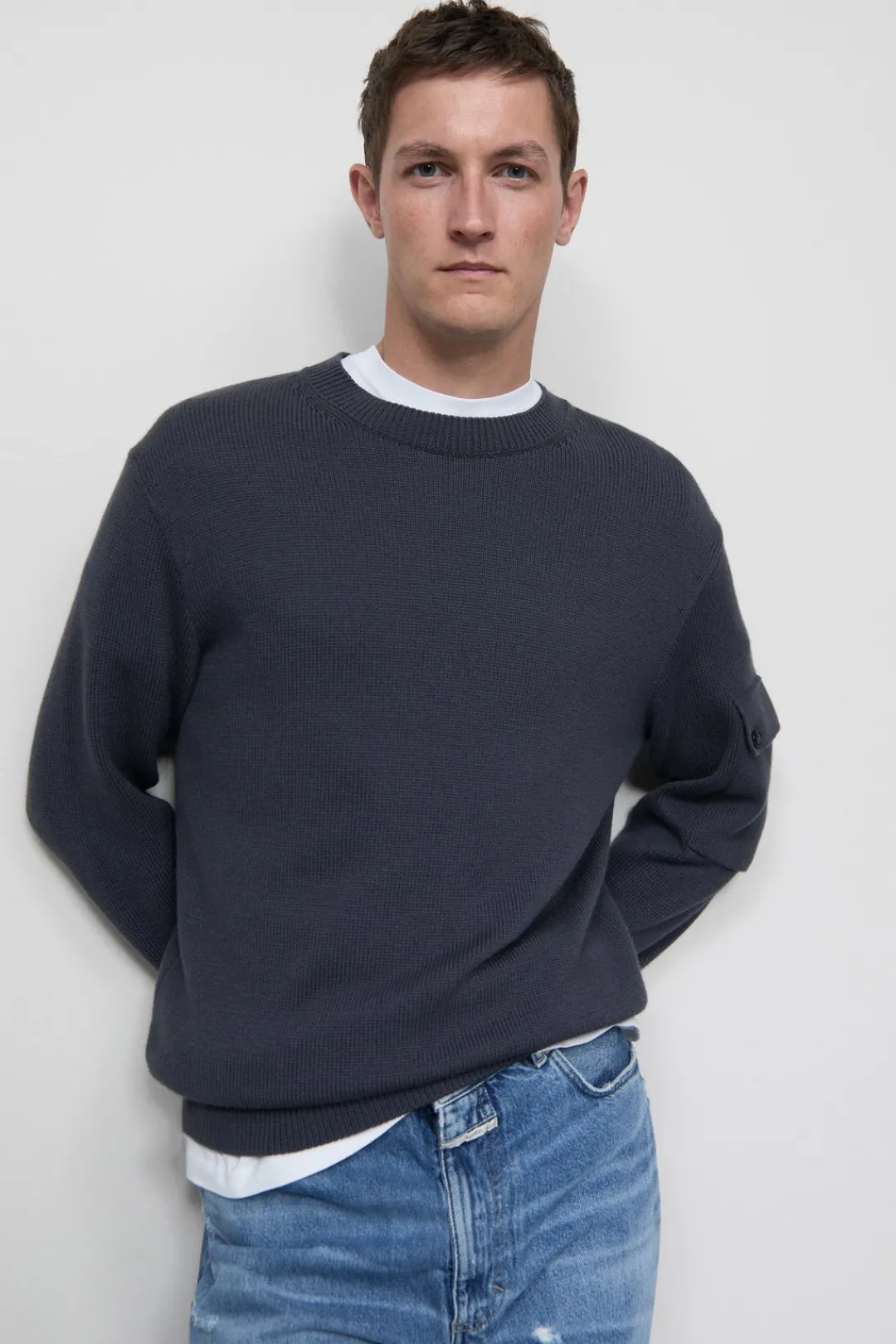 Closed Wool-cotton-mix jumper Smokey blue Online